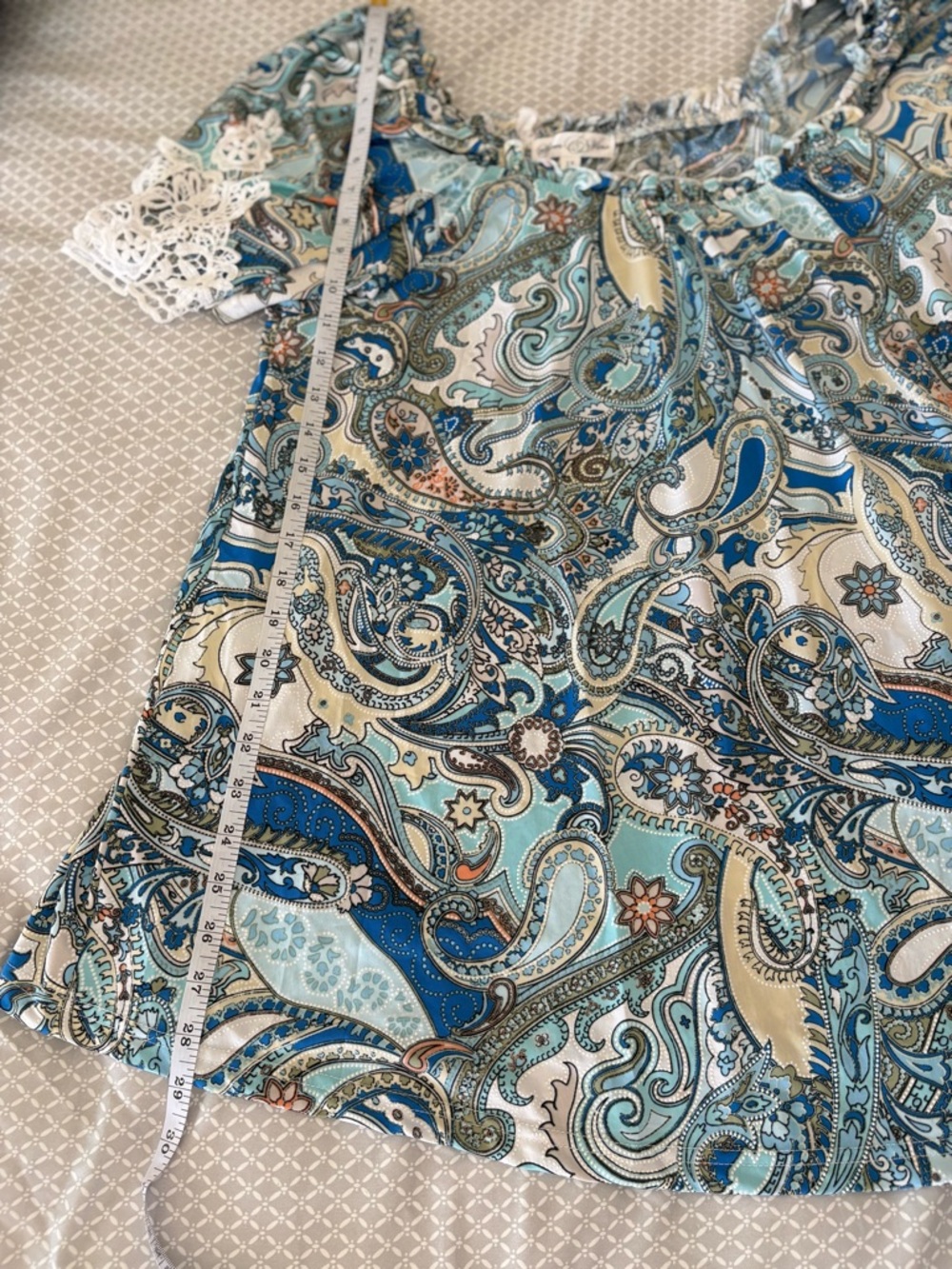 New 2X Stem & Vine Blue Paisley Off the Shoulder Crochet Blouse - Picture 13 of 13